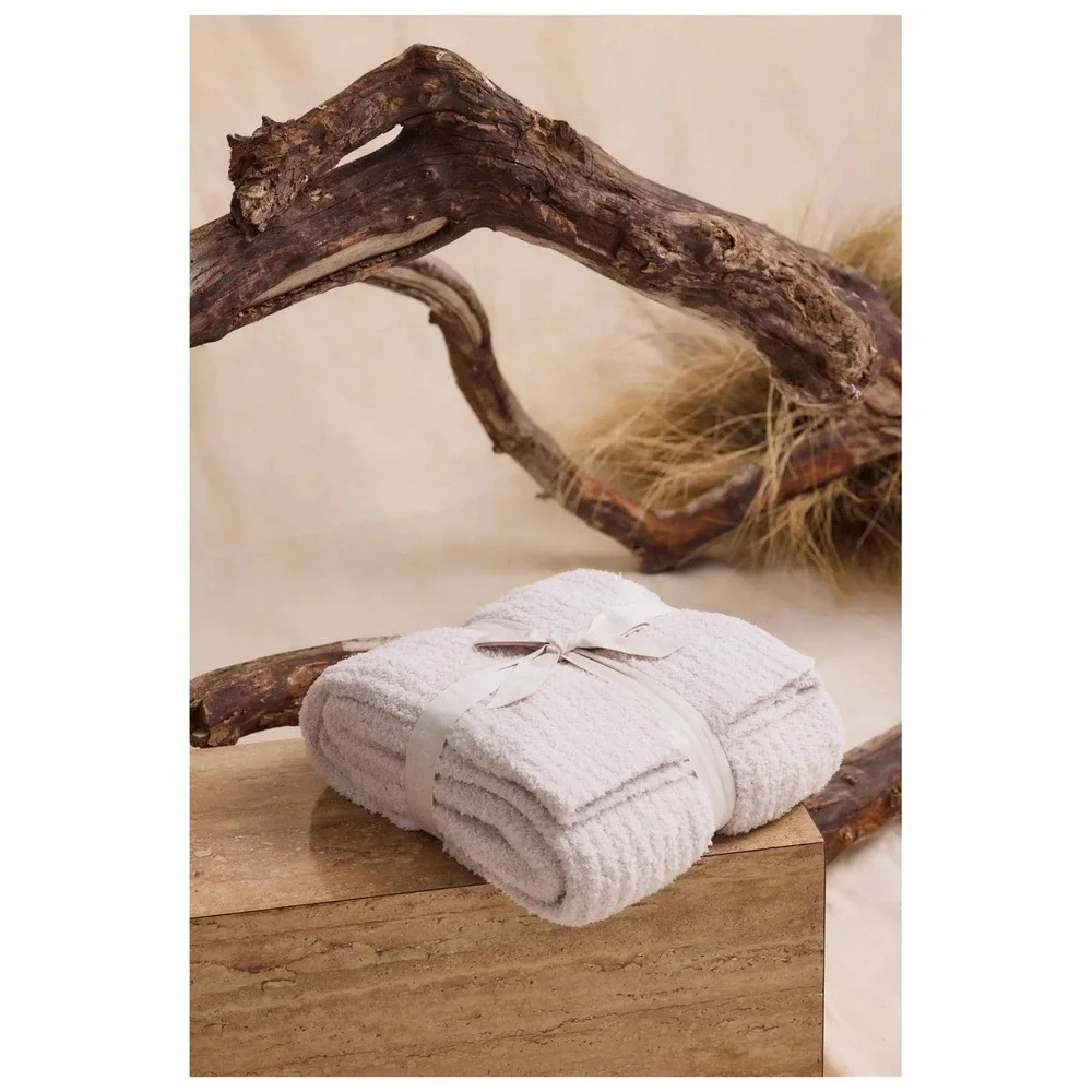 CozyChic Rib Throw Blanket Almond Beige Soft Cozy Knit Barefoot Dreams NWOT